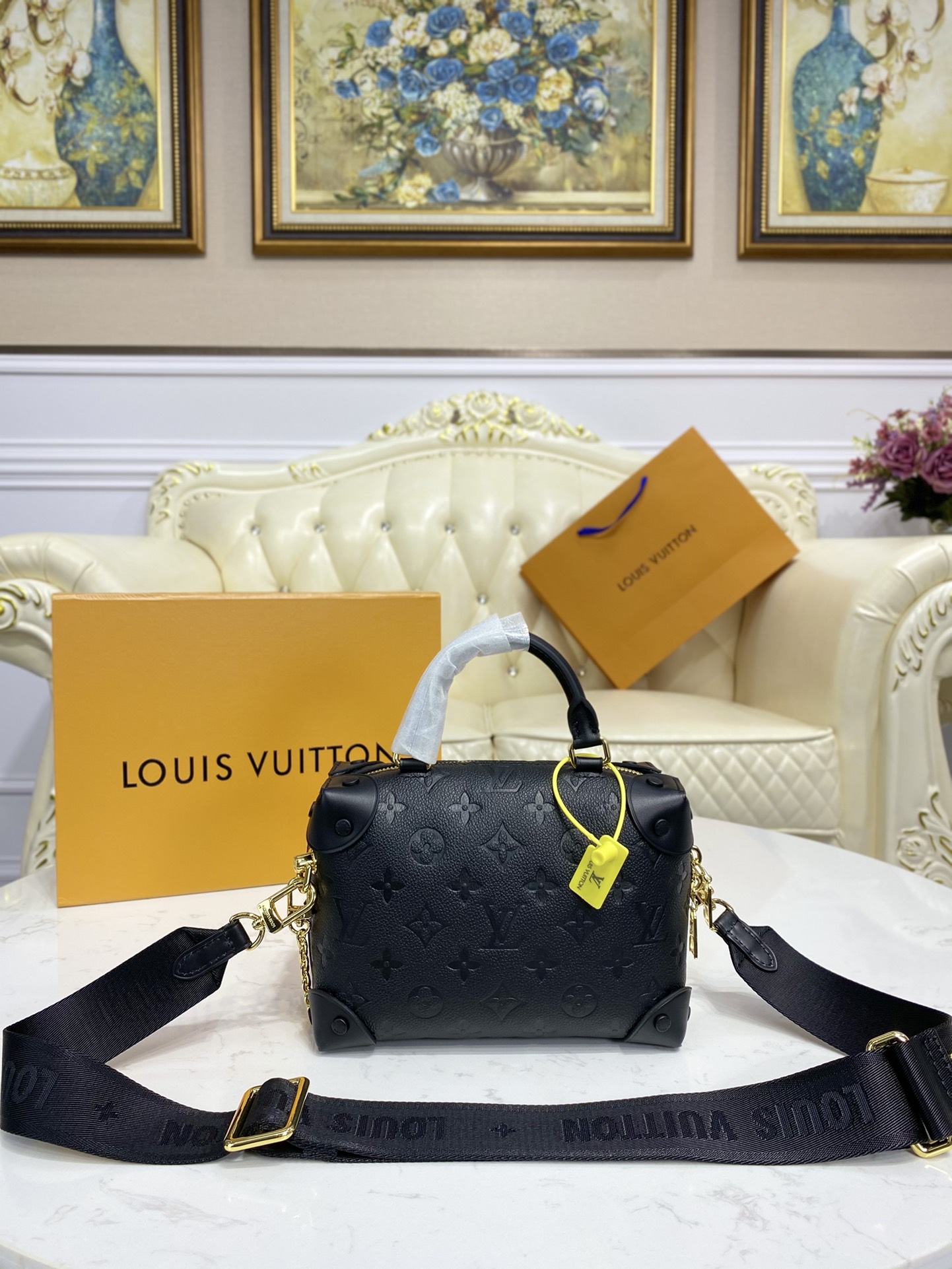 Louis Vuitton PETITE MALLE SOUPLE Handbag Embossed Grained M45393 Black